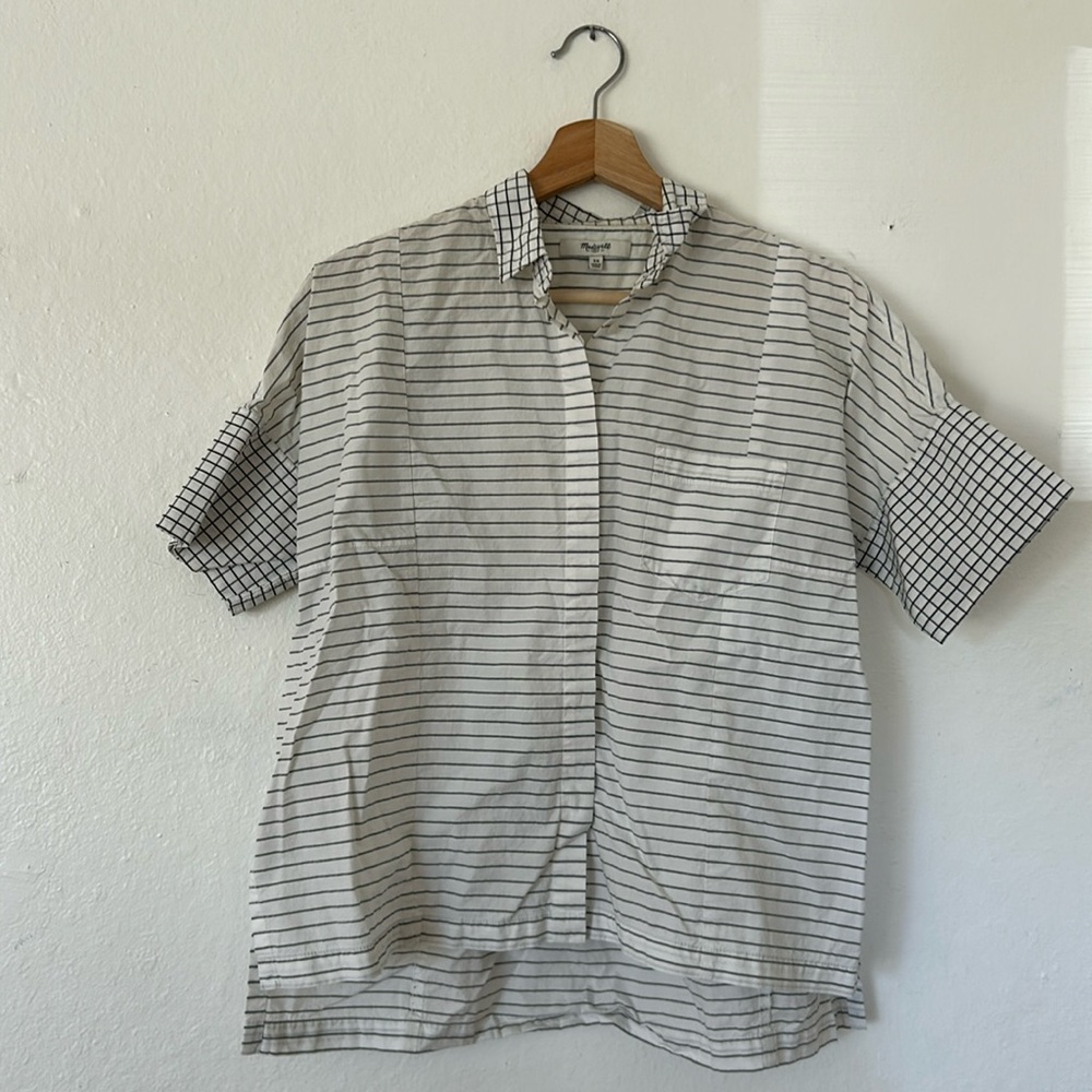 Madewell Window Pane Button Up Shirt in White Gray Black Sz XS